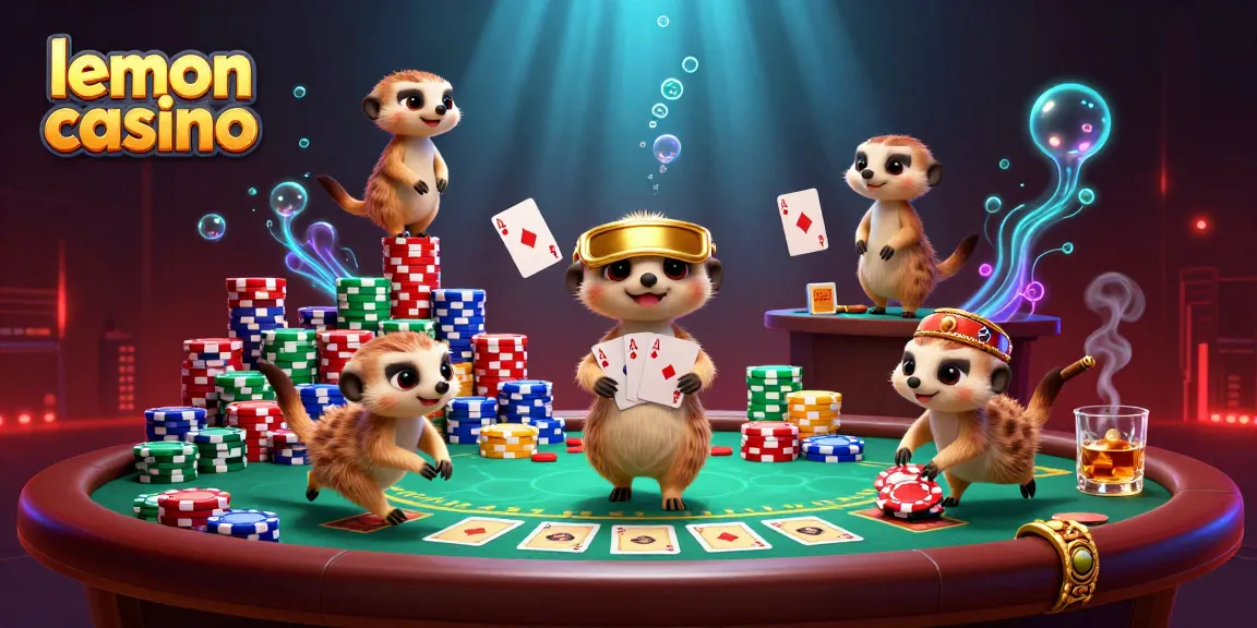 A lemon casino izgalmas asztalnál játszó mosómedvék, ötletes bónuszokkal, gyümölcsös témájú játékokkal és színes zsetonokkal.