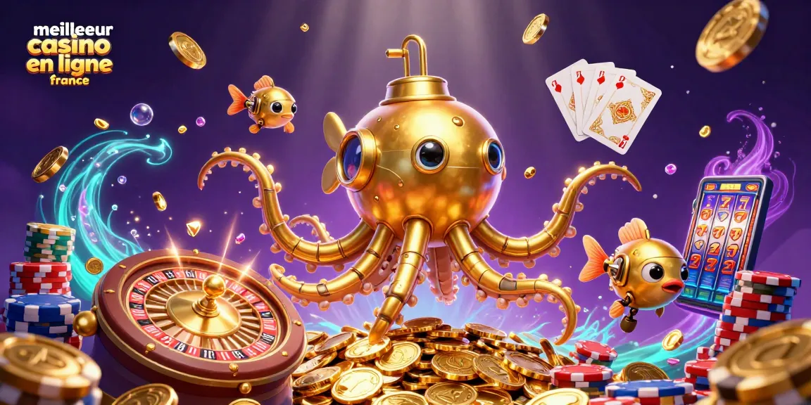 Jouer au meilleur casino en ligne France avec une illustration animée de machines à sous et roulette.