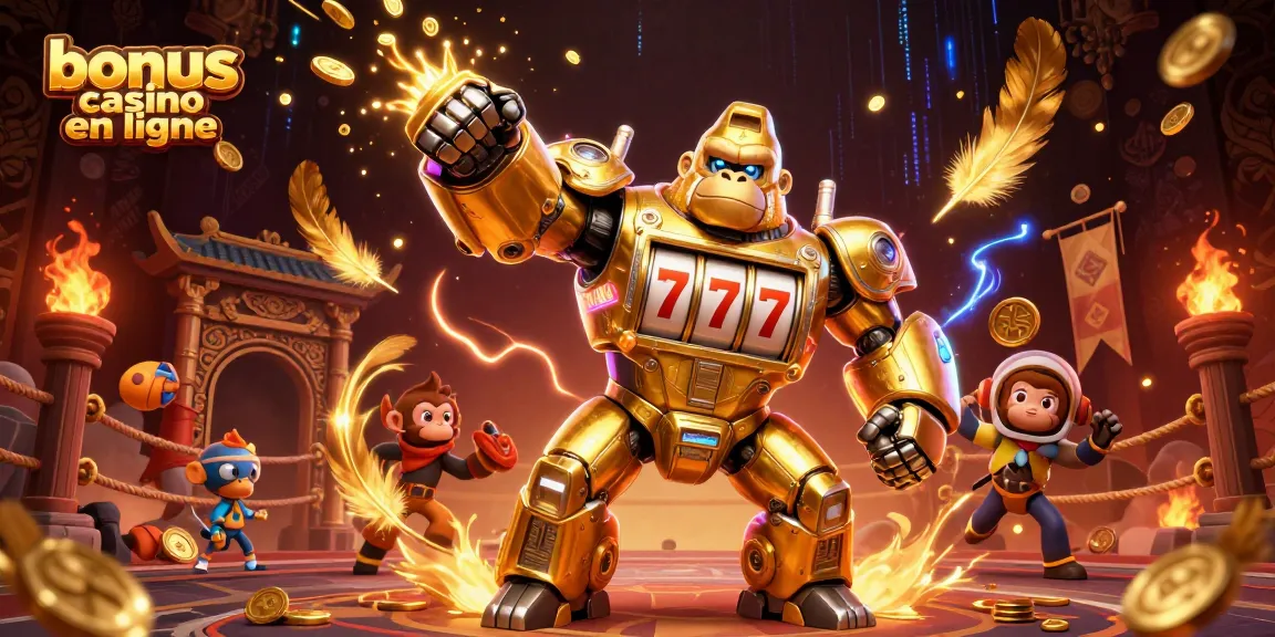 Obtenez votre bonus casino en ligne avec le gorille mécha doré et des effets de jeu dynamiques.