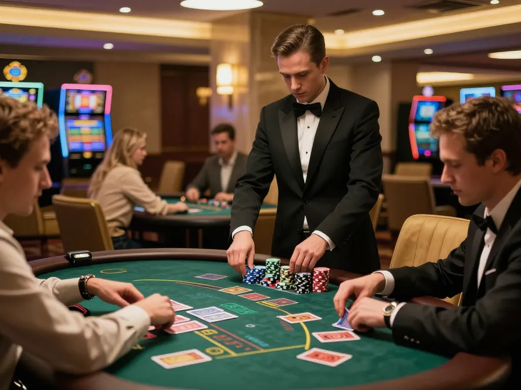 Players enjoying a competitive blackjack game at TRANG CHỦ SC88 with focused dealers and strategic moves.