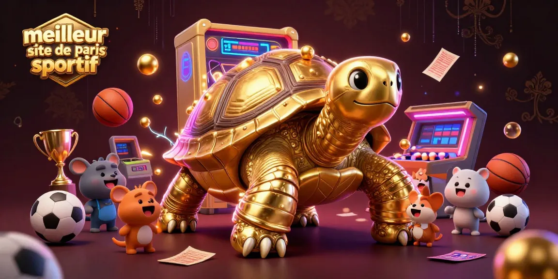 Pariez sur le meilleur site de paris sportif avec une tortue immense et des éléments sportifs animés.