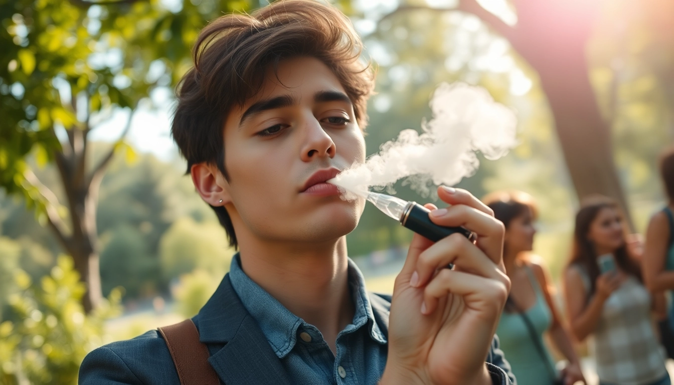 Vape ohne nikotin wird in einer sanften Parkumgebung genossen.