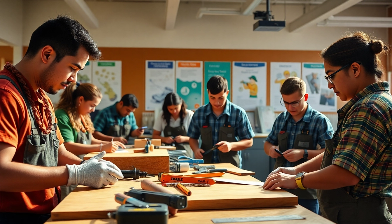 Students practicing skills at hawaii trade schools in a bright and collaborative environment.