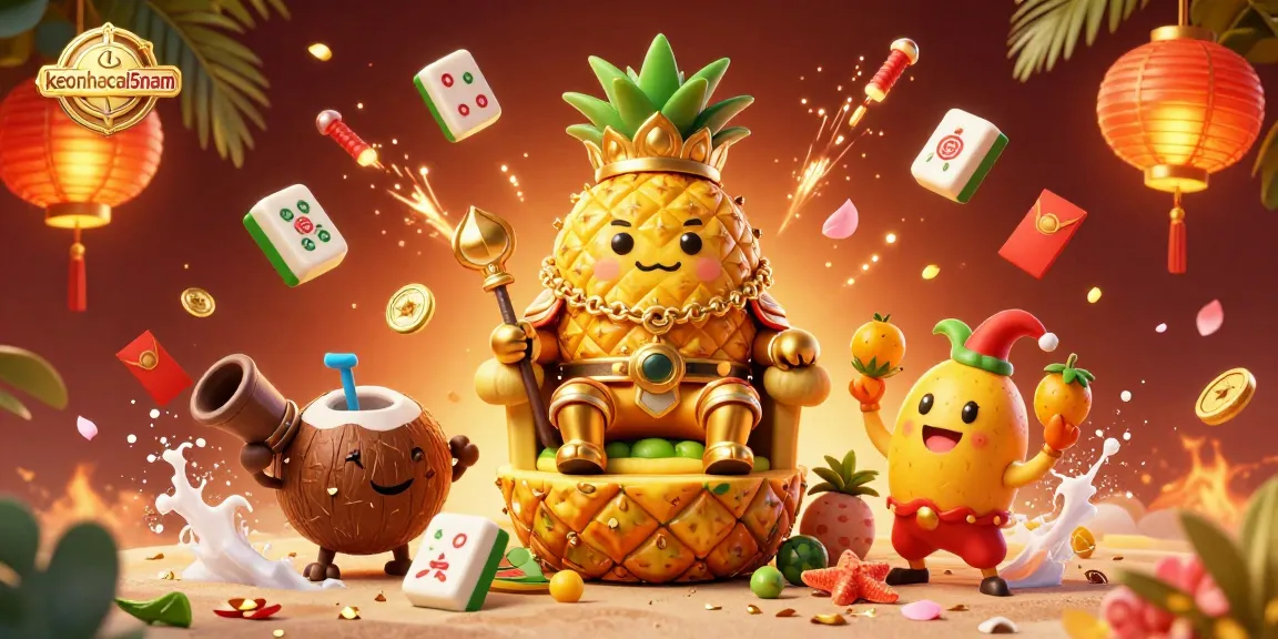 Experience vibrant casino action with keonhacai5nam as the golden pineapple king and friends reign over a tropical gambling paradise.