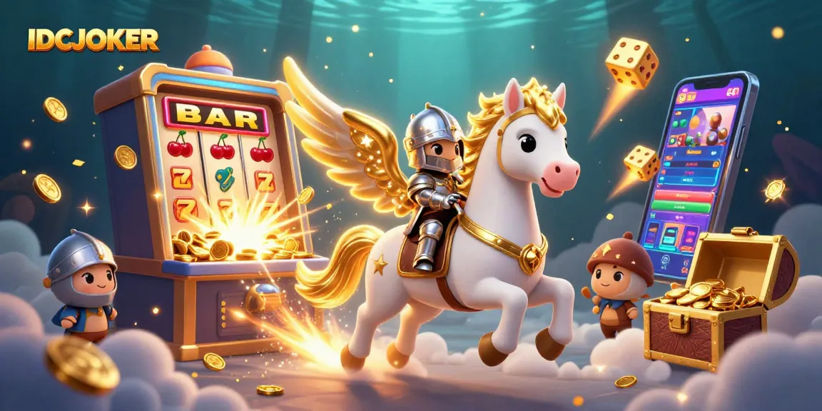 IDCJOKER brings excitement with dynamic slot symbols and a winning knight in a rich 3D casino illustration.