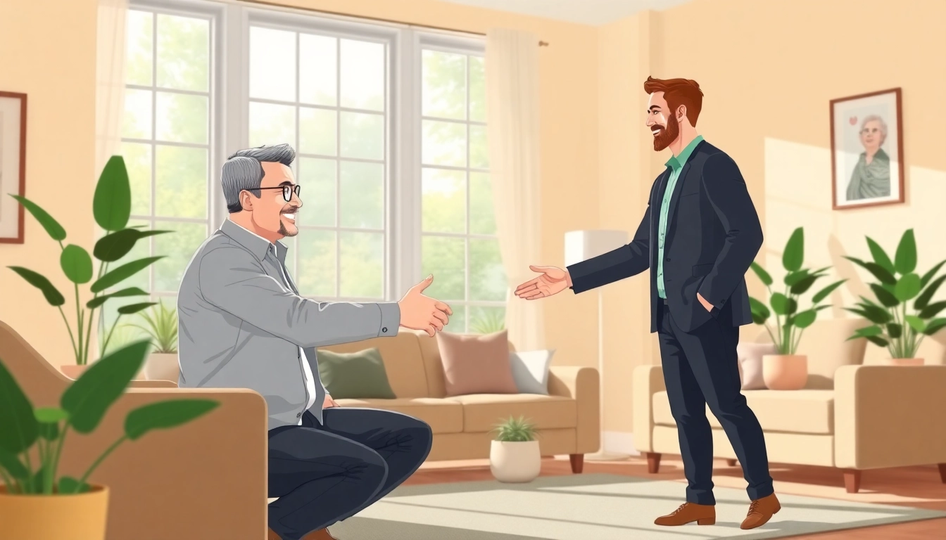 Highlight guaranteed rent in high Wycombe with a landlord and tenant handshake in a cozy living room.