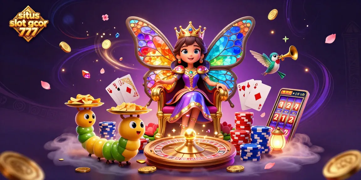 Memenangkan permainan situs slot gacor 777 dengan ratu kupu-kupu dan simbol keberuntungan, menampilkan kemewahan kasino.