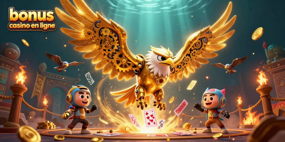 Découvrez les dangers des bonus de casino en ligne avec une illustration captivante d'un aigle cybernétique dans un contexte de jeu.