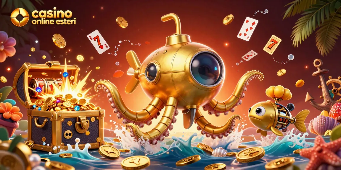 Gioca in modo entusiasta nei casino online esteri con un kraken d'oro emergente in un mare di monete.