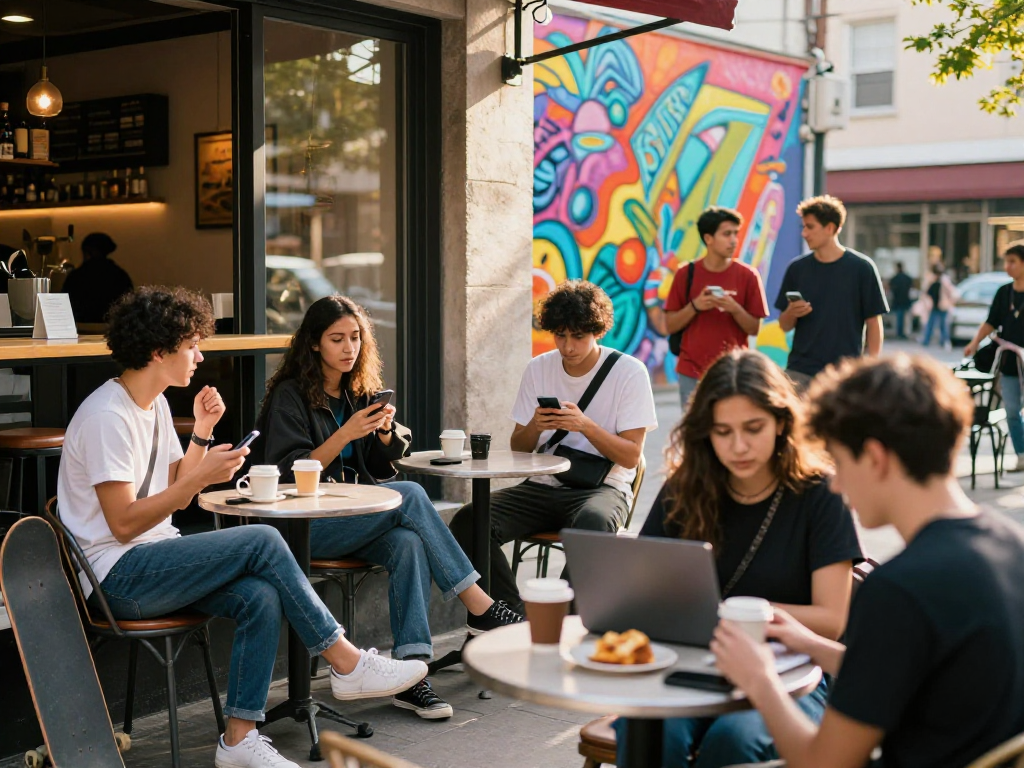 Friends enjoying time at a café, showcasing rokok88 lifestyle and urban culture
