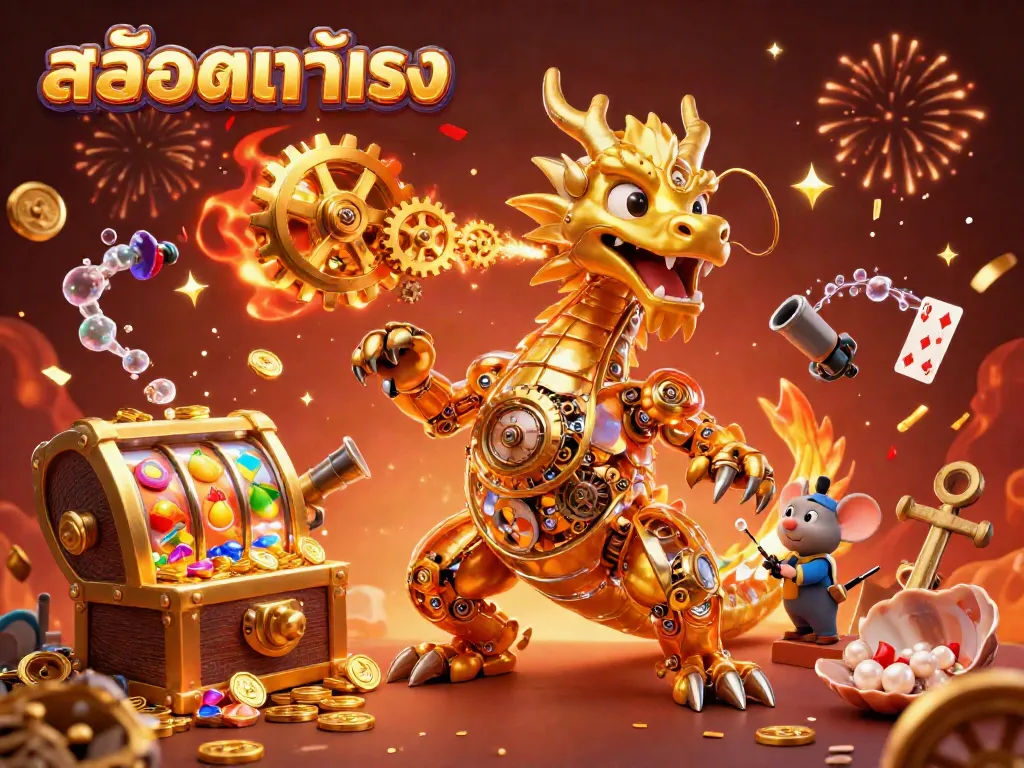 Enhance your gaming adventure with สล็อตแท้ตรง, featuring a golden dragon and vibrant slot elements.