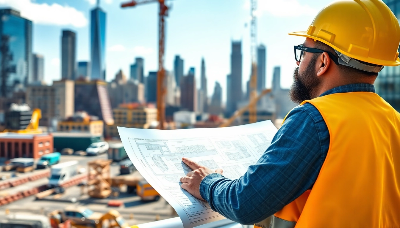 New York City Construction Manager overseeing a bustling urban construction site.