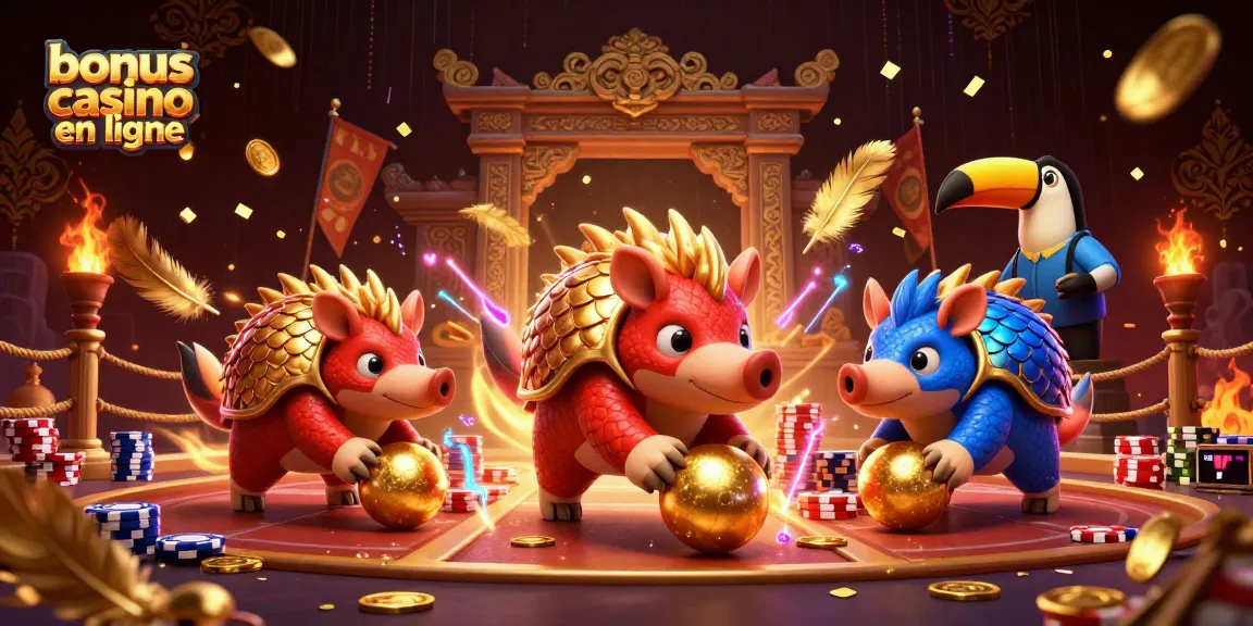 Bonus casino en ligne : rivalité entre pangolins dans une scène de jeu animée.