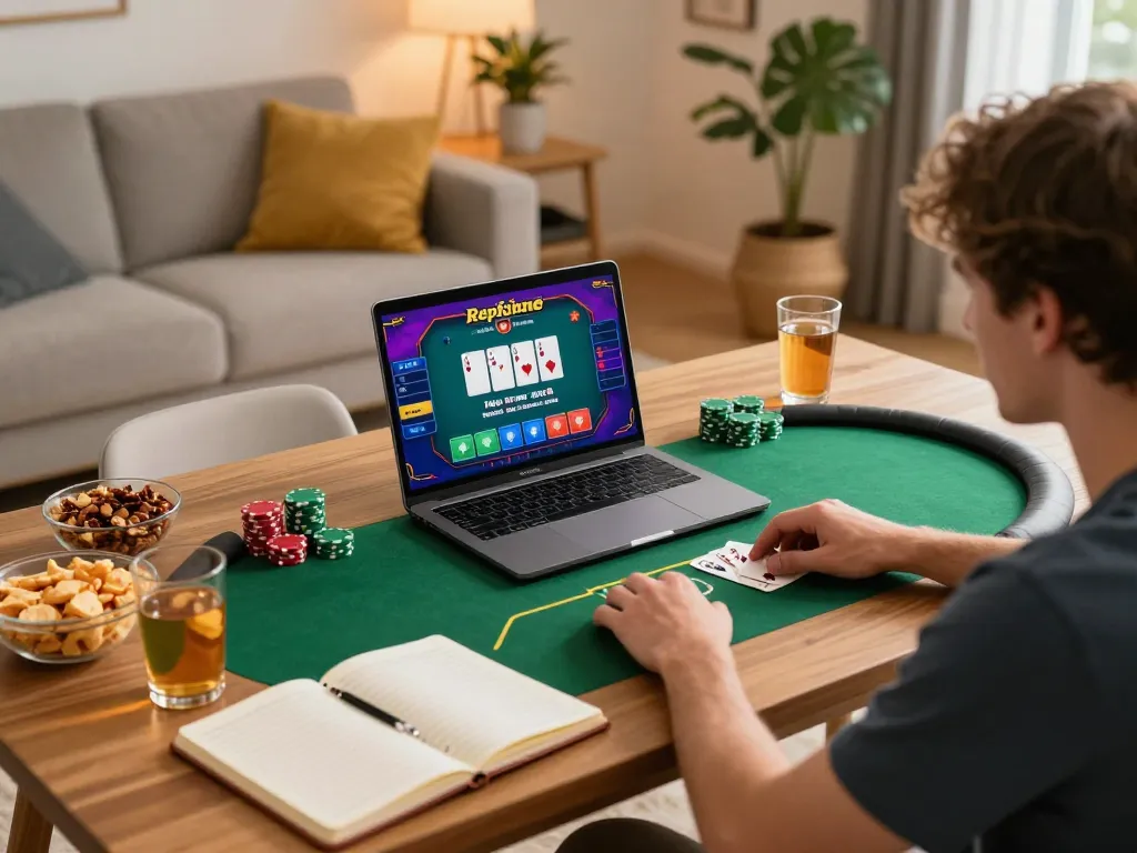 Engaging online poker gameplay at home emphasizing tg8 strategy and tactical betting.