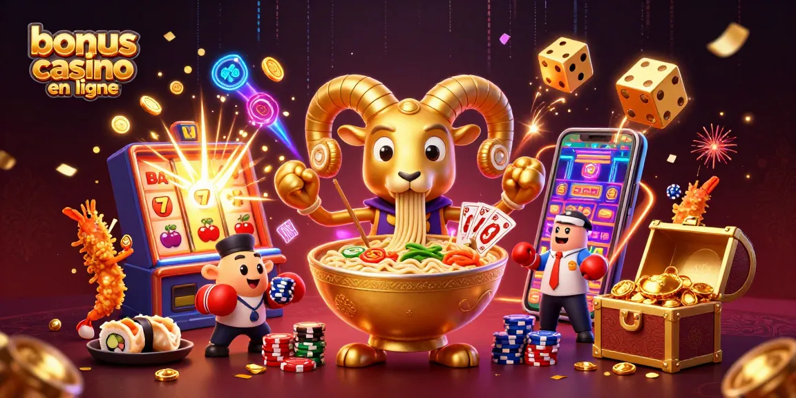 Bonus casino en ligne : illustration vibrante des jeux d'argent avec des personnages animés.