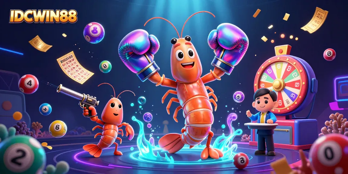Experience thrilling wins at IDCWIN88 with vibrant lottery balls, golden tickets, and dynamic game elements.