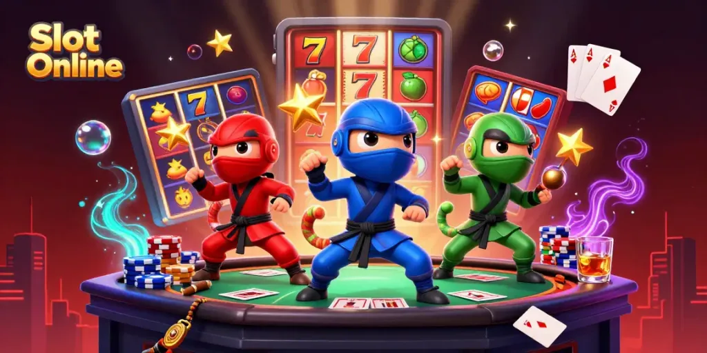 Slot Online dengan tim ninja chameleon melakukan gerakan seni bela diri di kasino.
