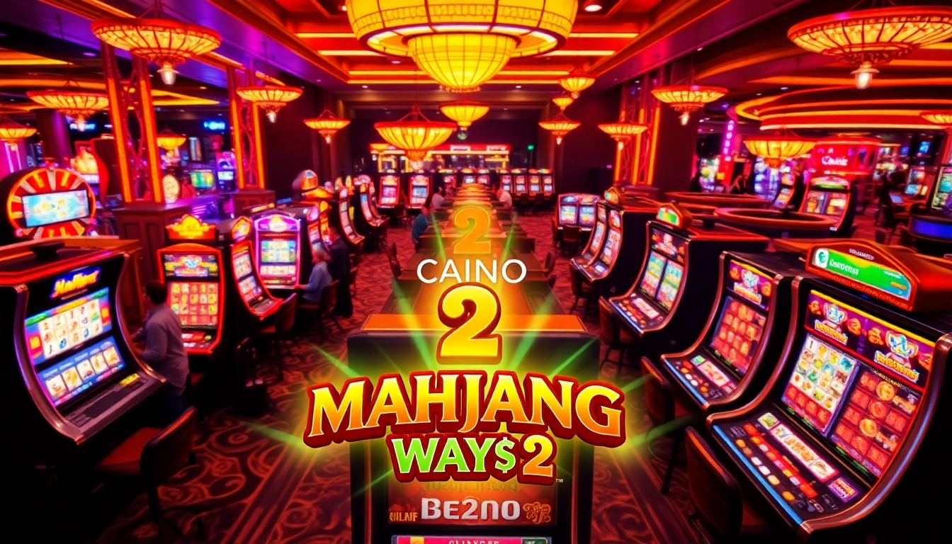 Experience the thrills of Mahjong Ways 2 at busy casino slots featuring vibrant lights and excited players.