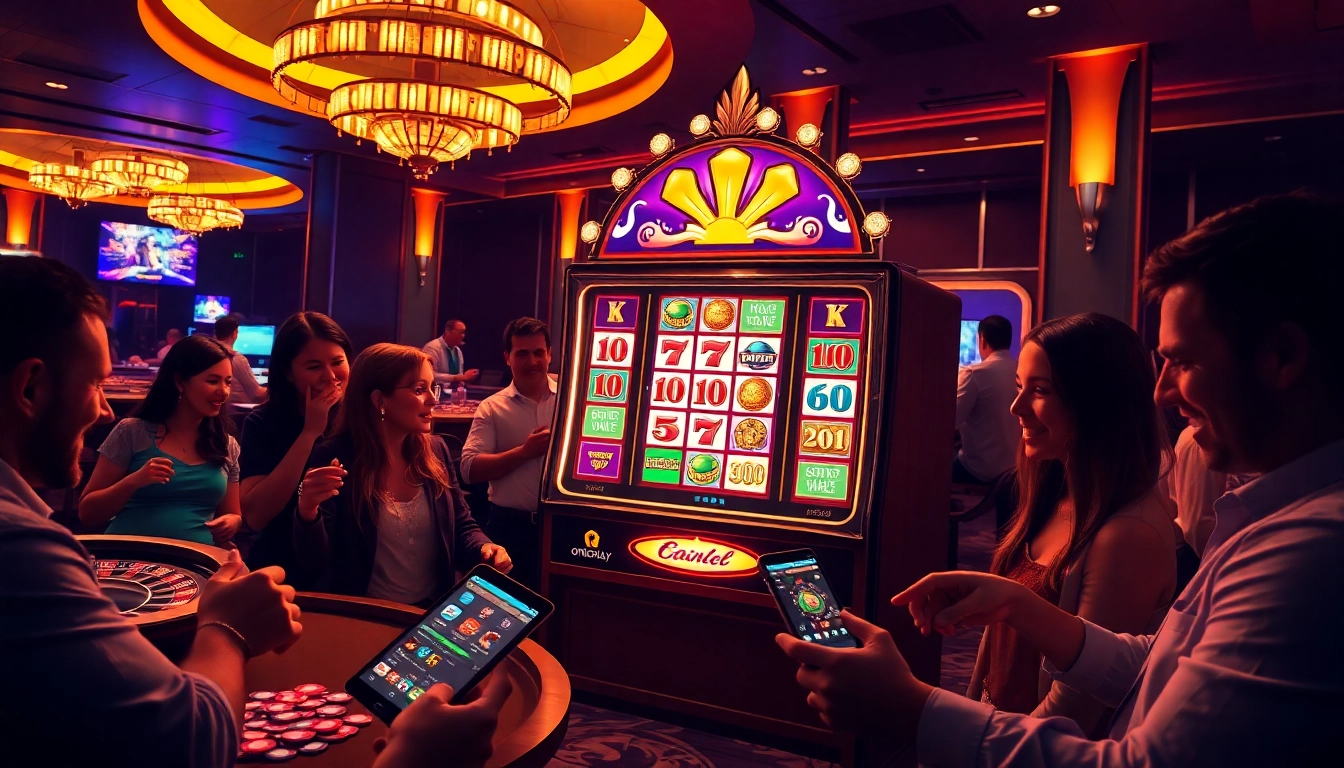 Experience the excitement of onicplay's slot machines in a luxurious casino setting.