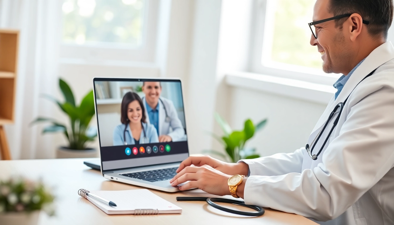 Engage in a fast telehealth consultation online with a healthcare professional in a modern setup.