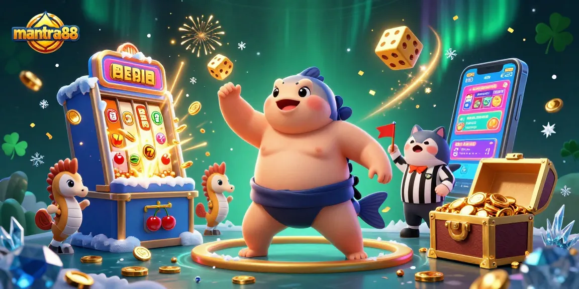 Spin the reels at mantra88 with an exciting underwater casino experience featuring a fugu and slot machine elements.