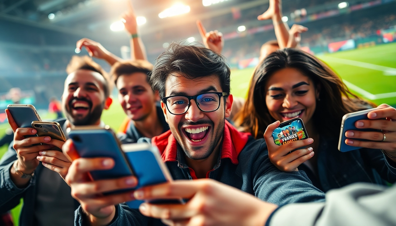 Engaging scene showcasing best sports betting sites in India on mobile devices with enthusiastic users.