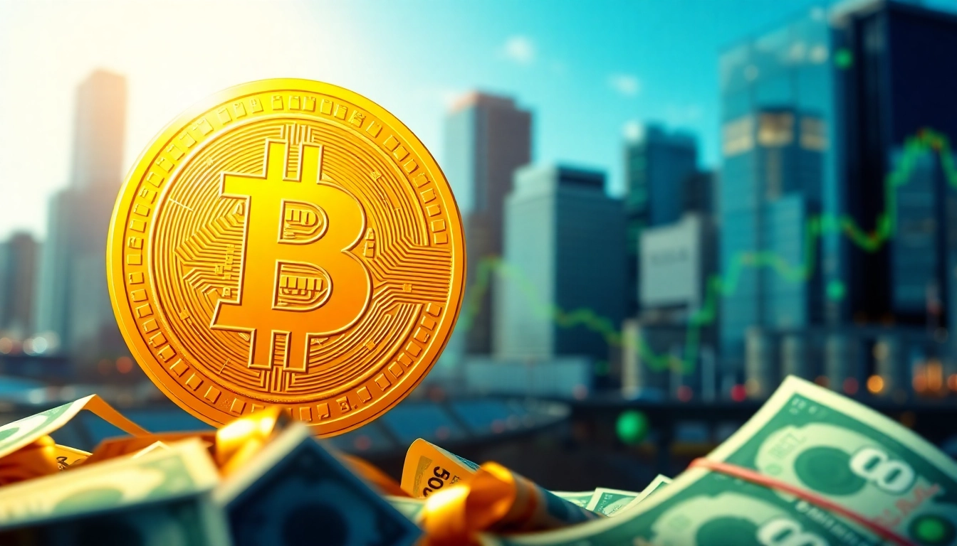Comprendre bitcoin avec une illustration de la monnaie numérique au milieu de symboles financiers.