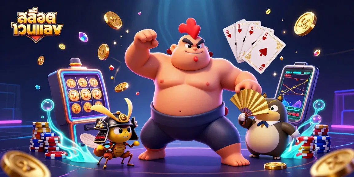 Experience thrilling gameplay with สล็อตเว็บตรง as dynamic characters interact amidst flying coins and vibrant slot reels.