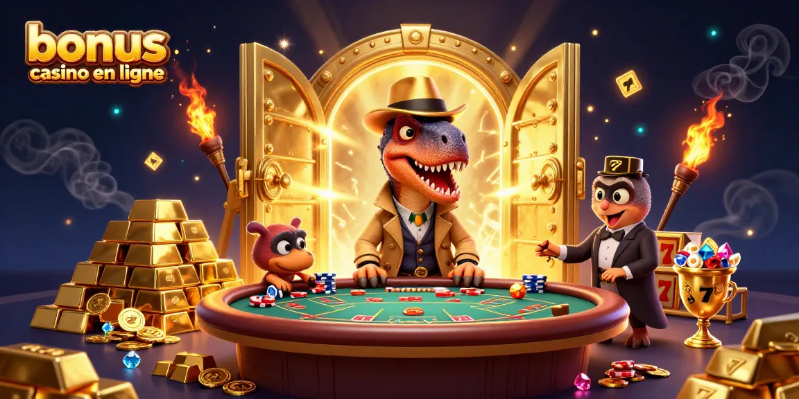 Illustration d'un velociraptor jouant au blackjack avec des éléments de bonus casino en ligne.