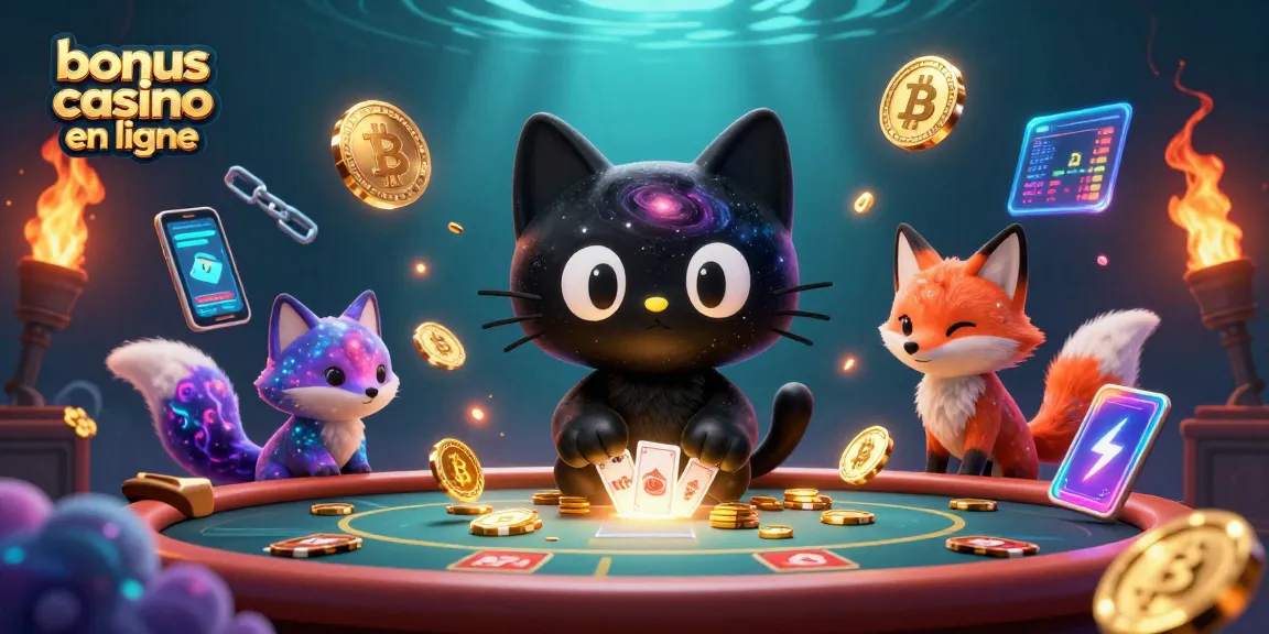Illustration 3D d'un chat noir gravitationnel au casino, avec bonus casino en ligne captivant.