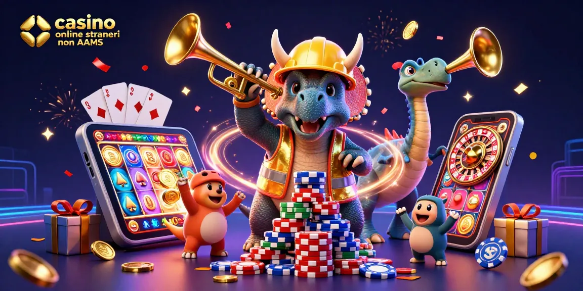 Gioca nei migliori casino online stranieri non AAMS: scenografia vivace con triceratopo e celebrativi compagni.