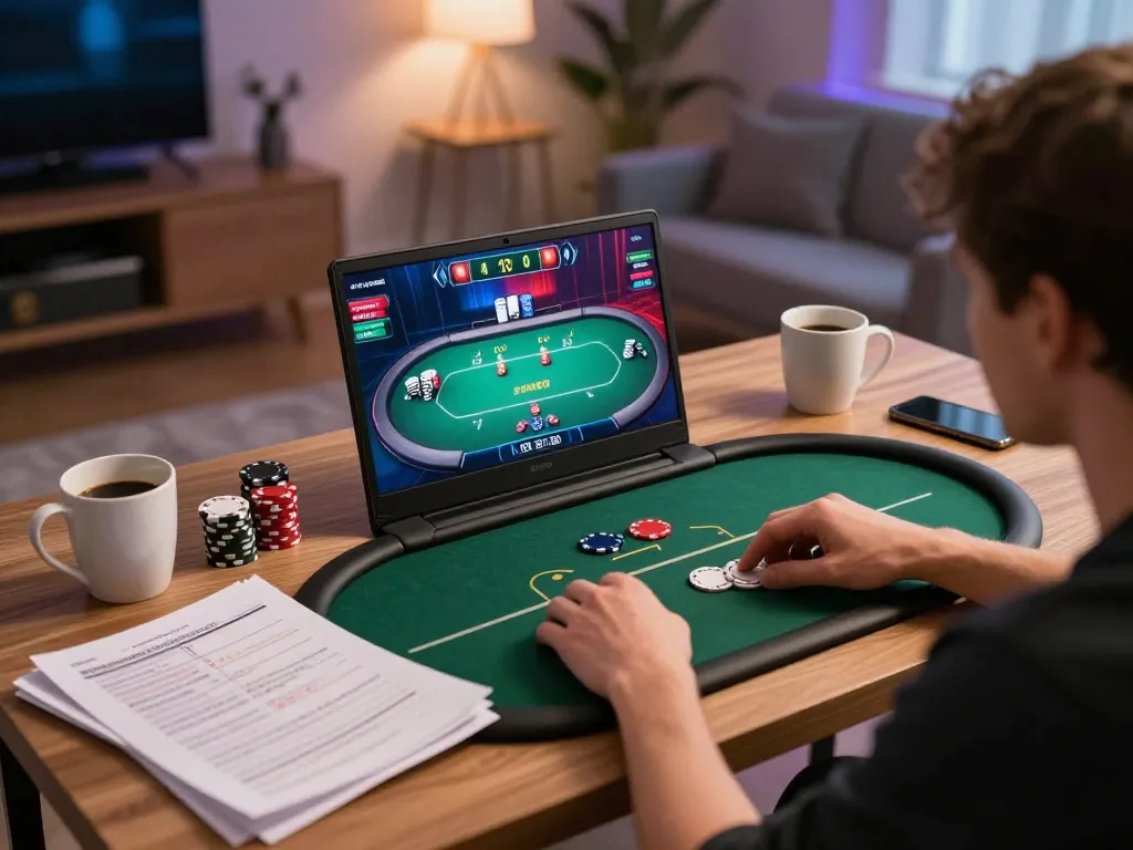TRANG CHỦ TR88 player engaging in online poker game with modern setup.