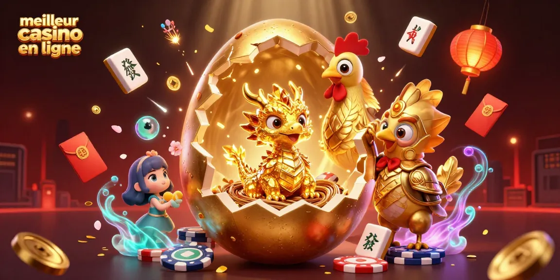 Découvrez le meilleur casino en ligne avec un dragon doré parmi les jetons de poker, une illustration vibrante.