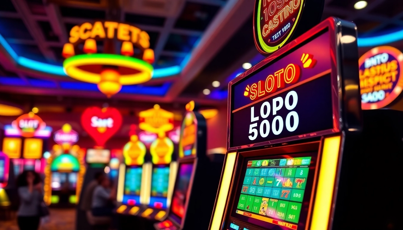 Slot Depo 5000 yang cerah menarik perhatian di kasino yang ramai.