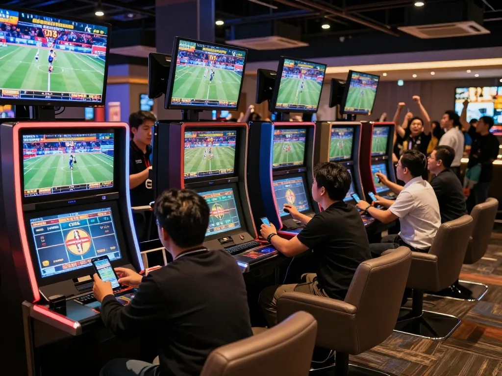 C168 online gambling enthusiasts engaged in dynamic sports betting action in a vibrant lounge.