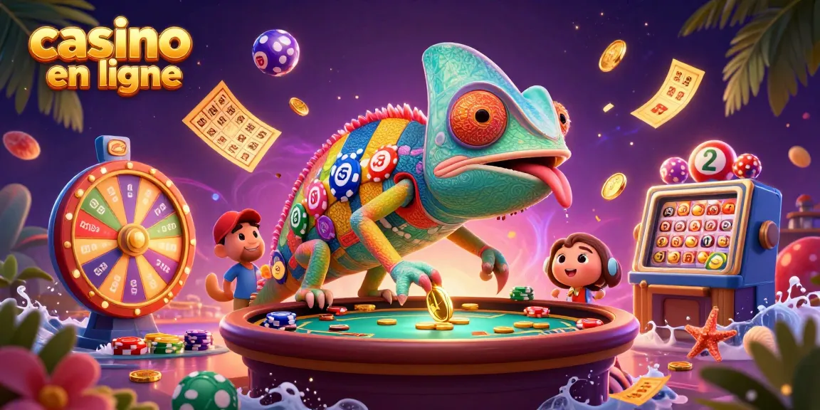 Jouer au casino en ligne avec un propriétaire caméléon dynamique et des éléments de loterie colorés.