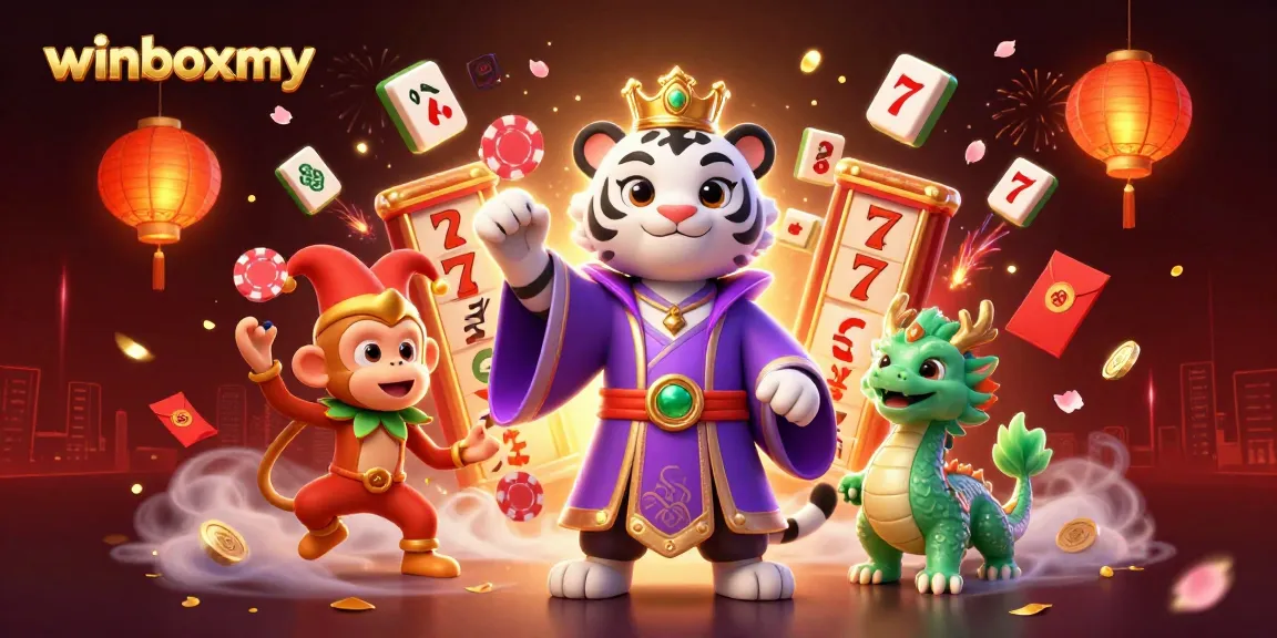 Engage with thrilling slots at winboxmy featuring a tiger, monkey, and festive elements.
