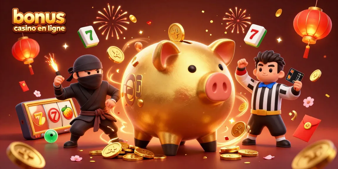 Illustration d'un sumo en banque dorée avec des éléments de jeu, bonus casino en ligne inclus.