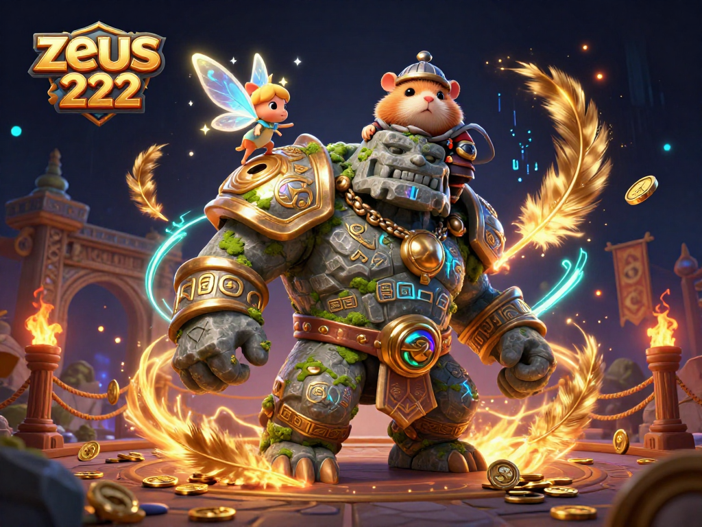 Experience the magic of zeus 222 with this vibrant 3D scene featuring an animated golem and fairy!