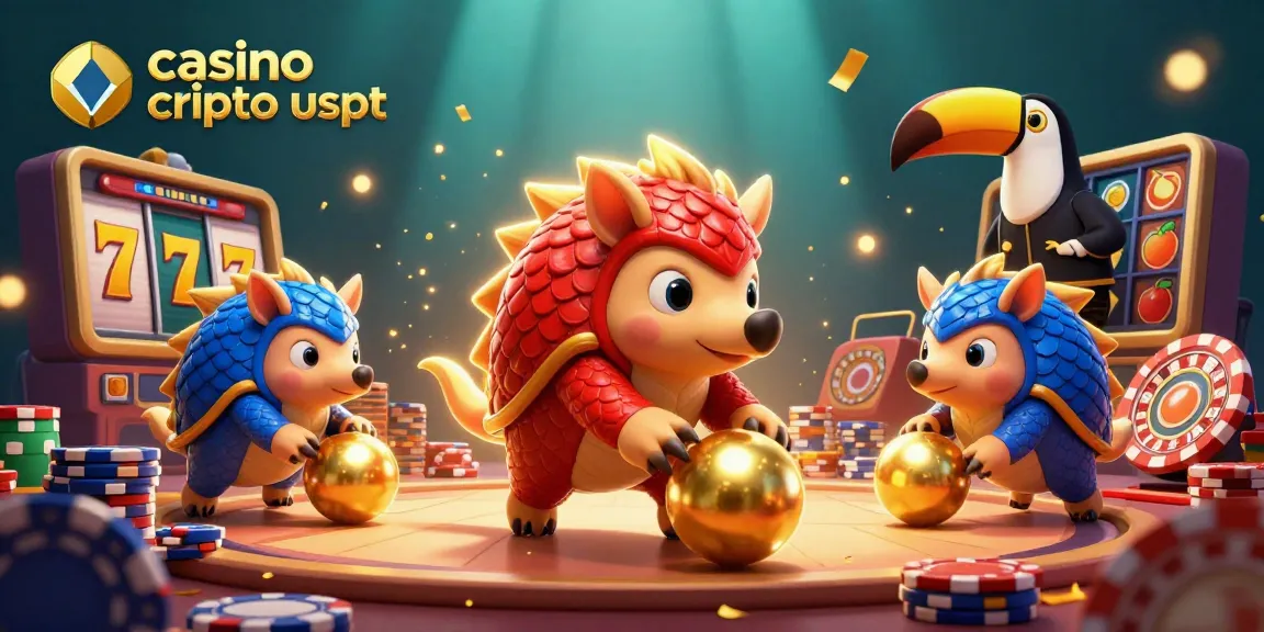 Gioca con i migliori casinò cripto usdt in un'illustrazione vibrante di pangolini rivali con simboli di giochi.