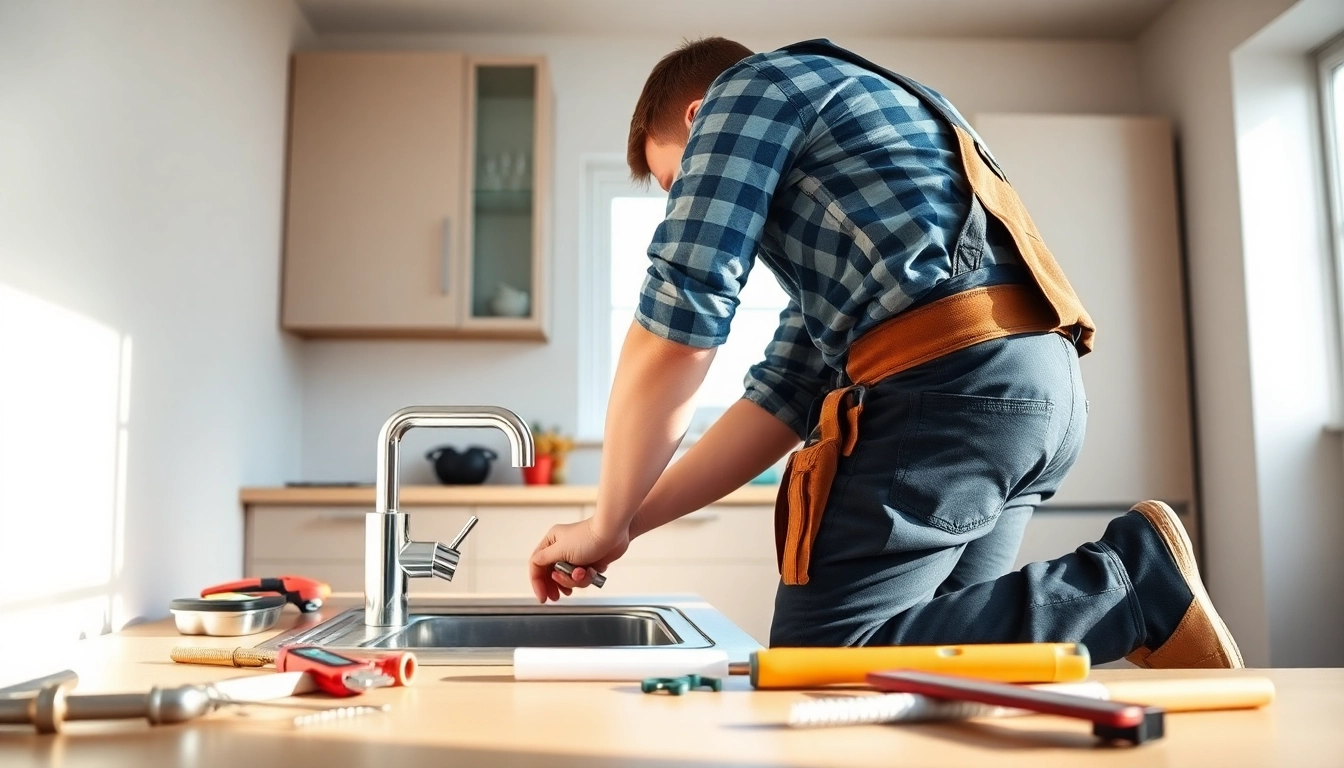 Bristol plumber repairing a sink in a bright kitchen environment, showcasing expertise.