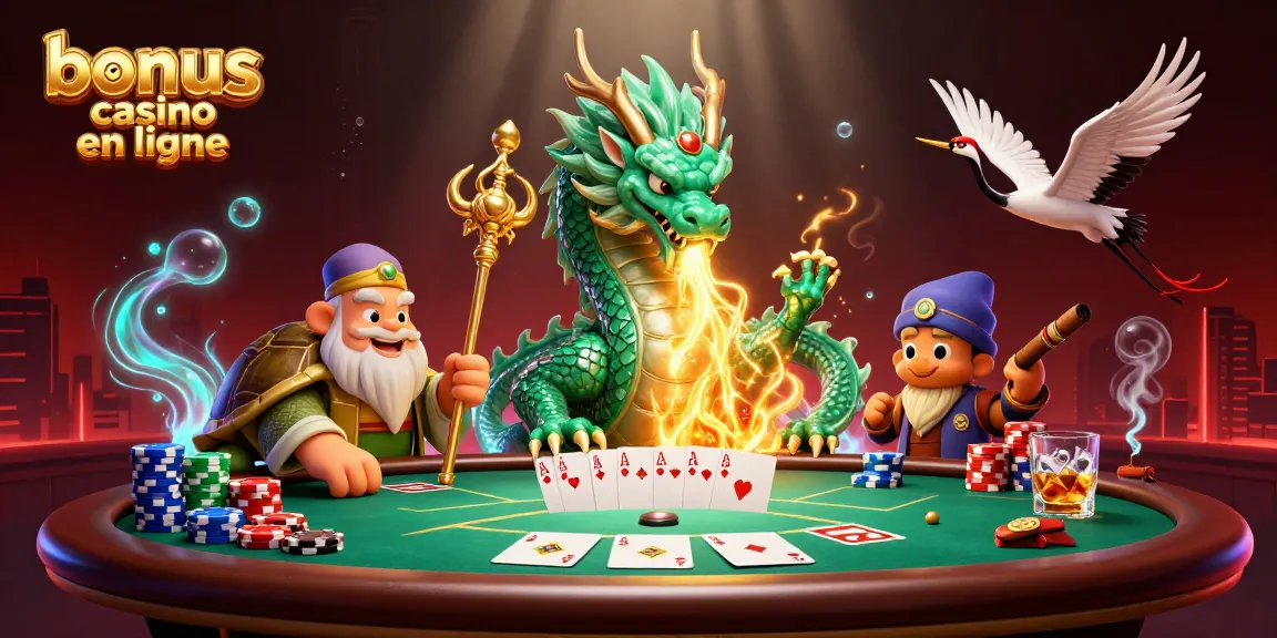 Profitez des bonus casino en ligne avec un dragon émeraude, une tortue sage et des grues chanceuses.