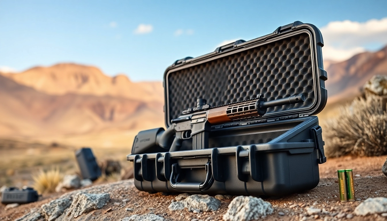 Showcase a pelican rifle case in nature, highlighting its durability and reliable protection.