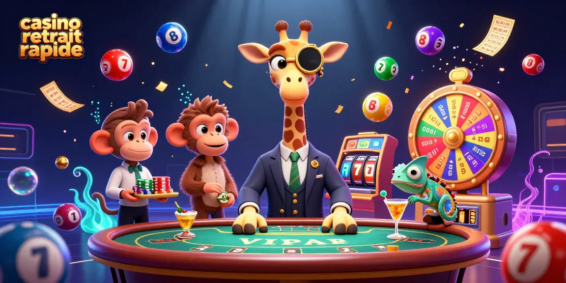 Découvrez le monde de casino retrait rapide avec une girafe high-roller et un valet, créant une ambiance festive.