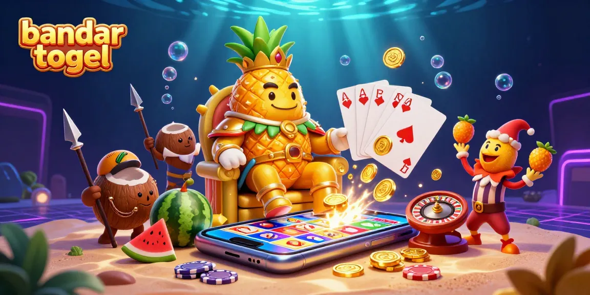 Engage in fun with bandar togel as the golden pineapple king reigns over a vibrant beach casino.