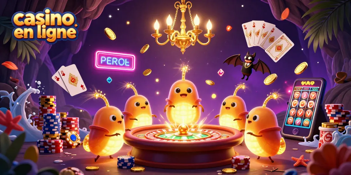 Profitez du casino en ligne avec une illustration de casino dynamique illuminée par des vers luisants.
