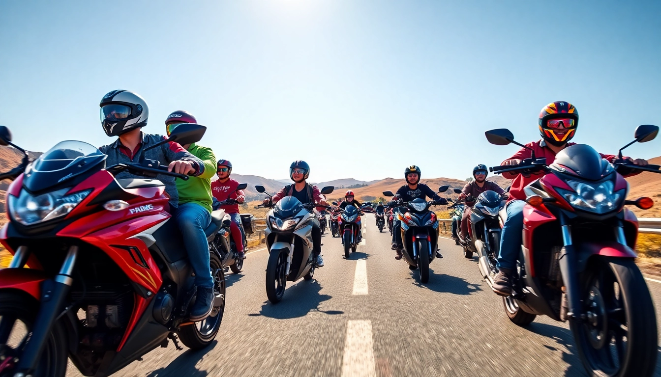 Explore stylish 125cc and 250cc beginner motorcycles on an adventurous highway with diverse riders.