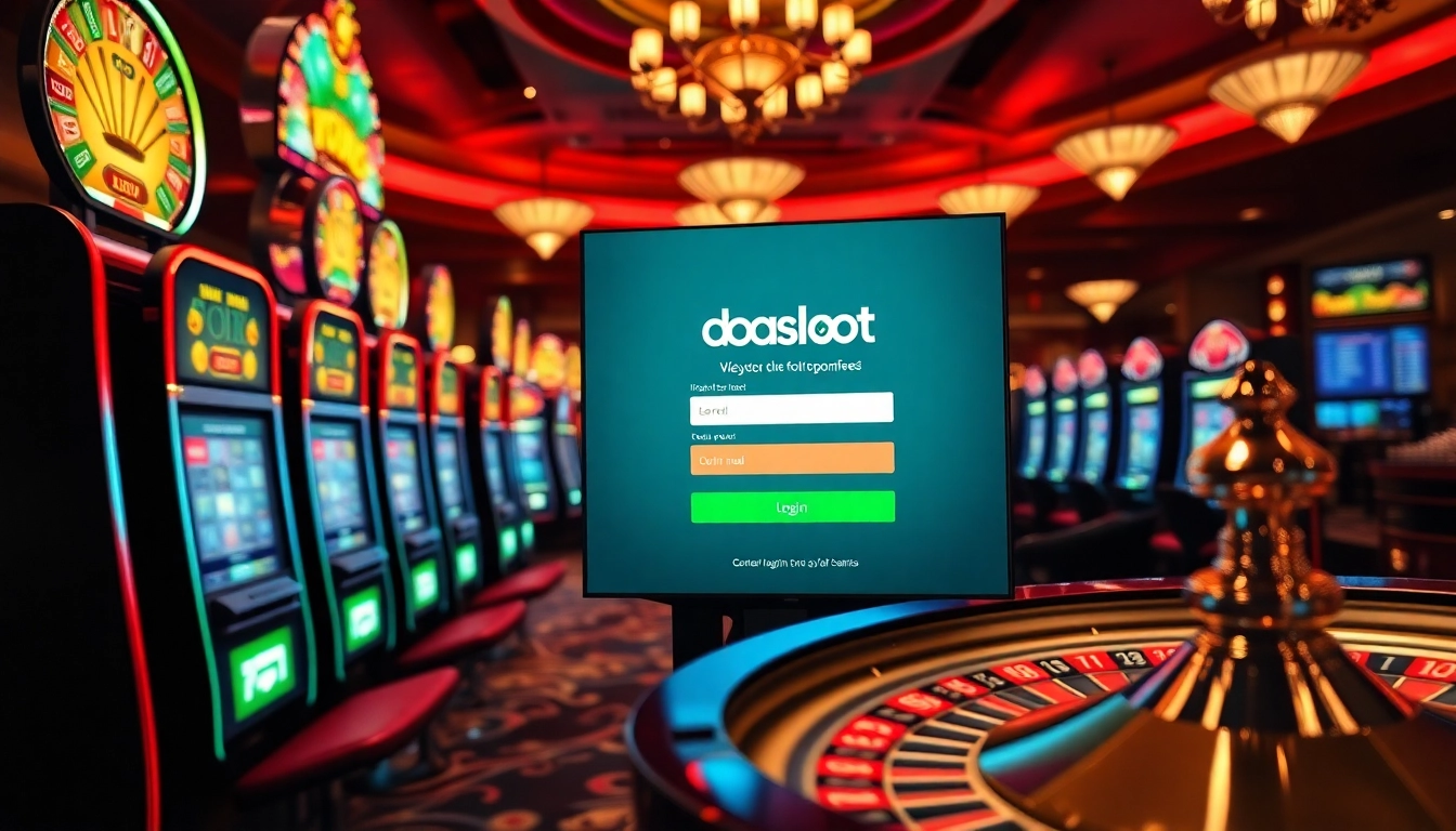 Experience the thrill of doaslot login with vibrant slot machines and exciting poker chips.