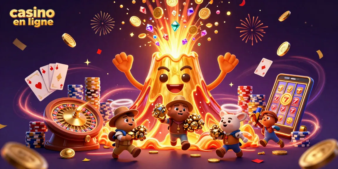 Jouez dans un casino en ligne avec une illustration animée de trésors et une éruption de la richesse.