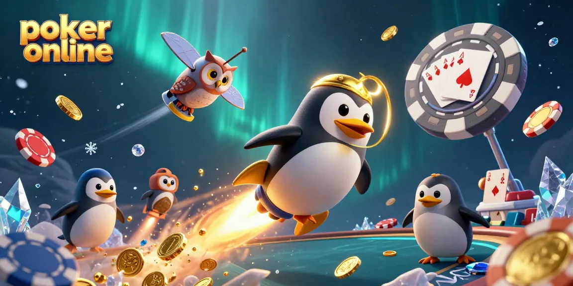 Jouez au poker en ligne avec des éléments captivants autour d'un pingouin doré dynamique.